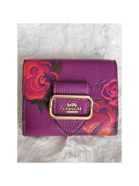 NWT Coach Small Morgan Wallet In Leather Red Rose Print